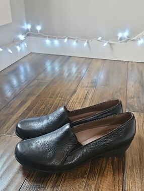 Dansko Black Leather Slip-On Loafers